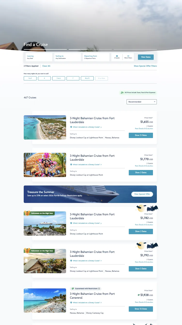 Live DCL site listing page