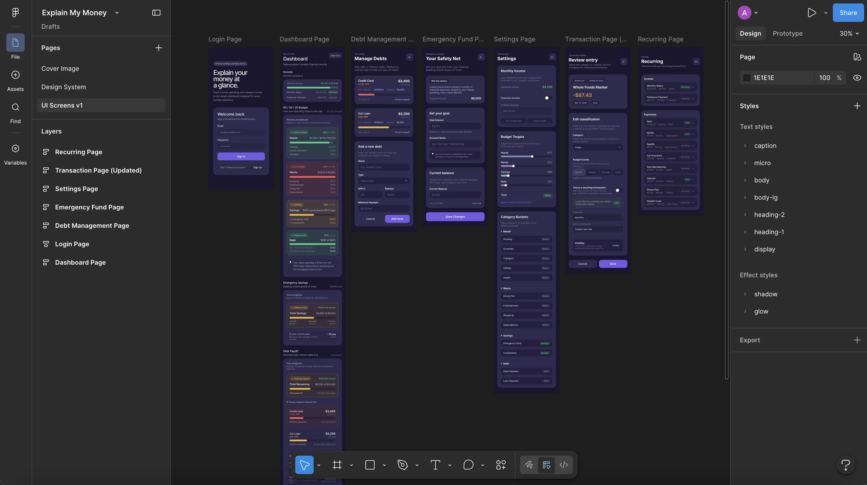 Budgeting app — dashboard